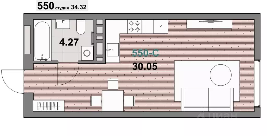 1-к кв. Калининградская область, Зеленоградск ул. Гагарина (34.32 м) - Фото 1