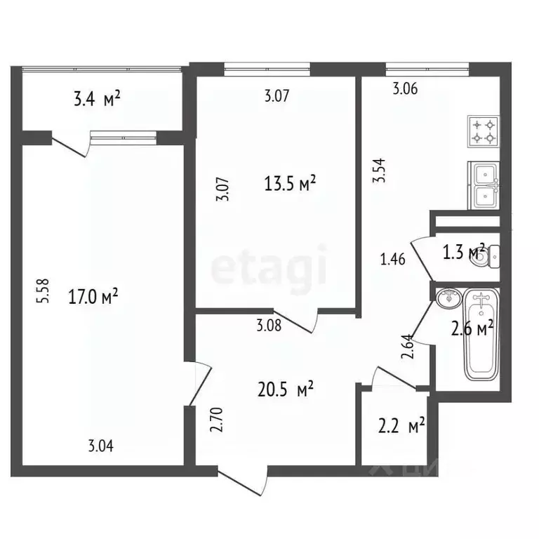 2-к кв. Санкт-Петербург ул. Лени Голикова, 98К1 (57.1 м) - Фото 1