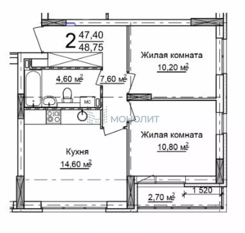 2-комнатная квартира: Нижний Новгород, Красноуральская улица, 11 (49 ... - Фото 0