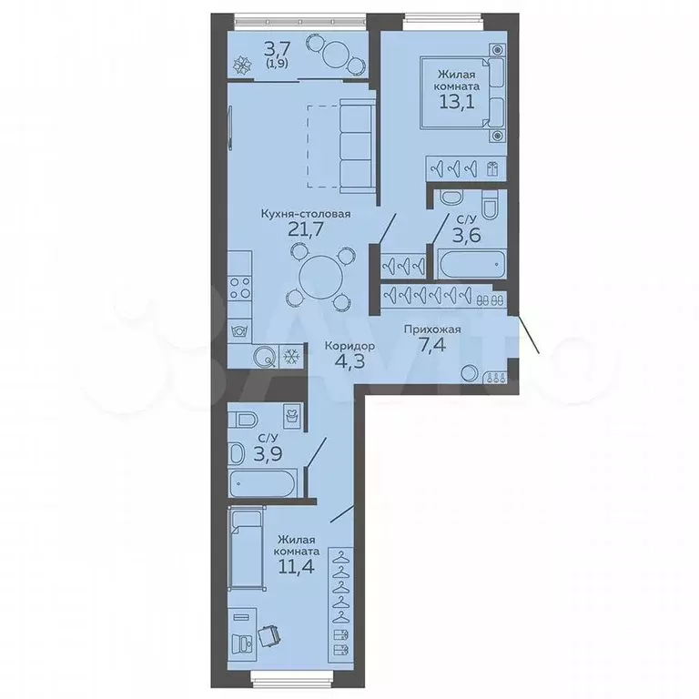 2-к. квартира, 67,5 м, 3/25 эт. - Фото 0