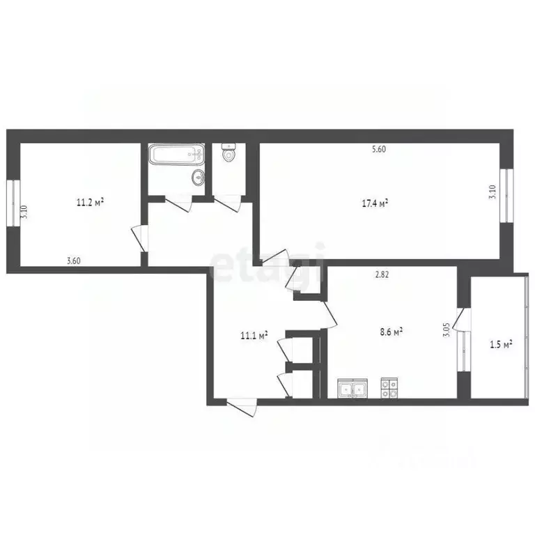 2-к кв. Псковская область, Псков Печорская ул., 5А (53.3 м) - Фото 0