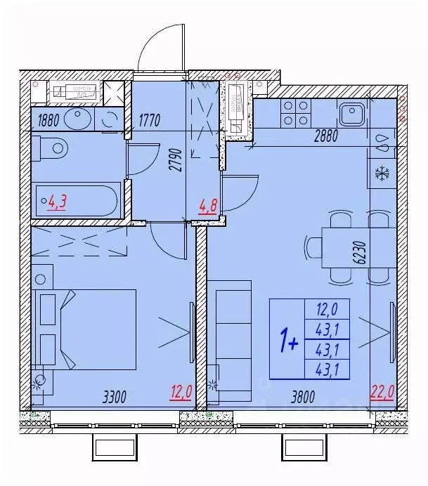 2-к кв. Астраханская область, Астрахань ул. Бэра, 29 (43.1 м) - Фото 2