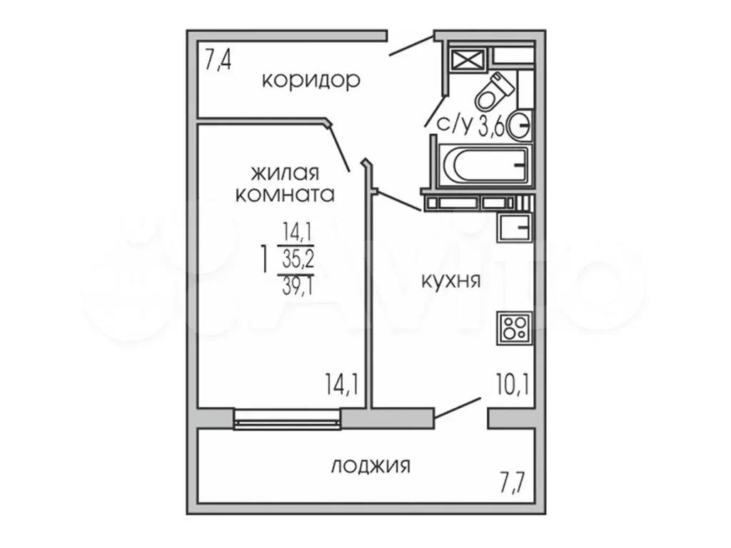 1-к. квартира, 39,3 м, 13/17 эт. - Фото 1