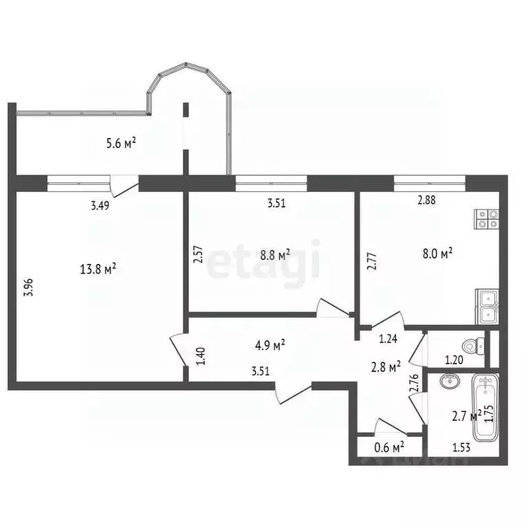 2-к кв. Самарская область, Самара Ново-Садовая ул., 194 (45.4 м) - Фото 2