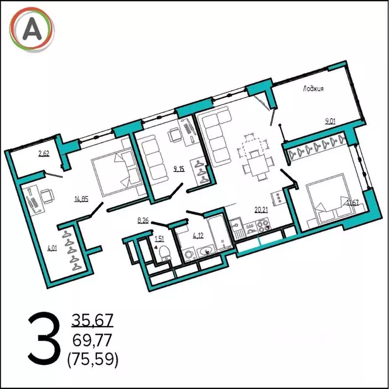 3-к кв. Брянская область, Брянск Бежицкая ул., 21Б (80.01 м) - Фото 0