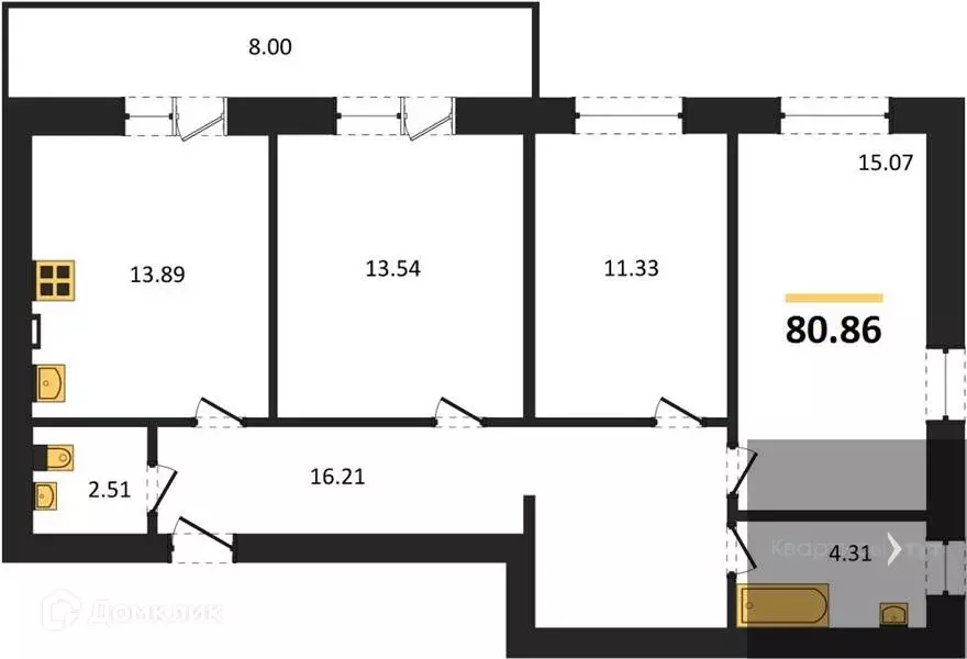 Продаётся 3-к квартира, 80.86 м - Фото 0