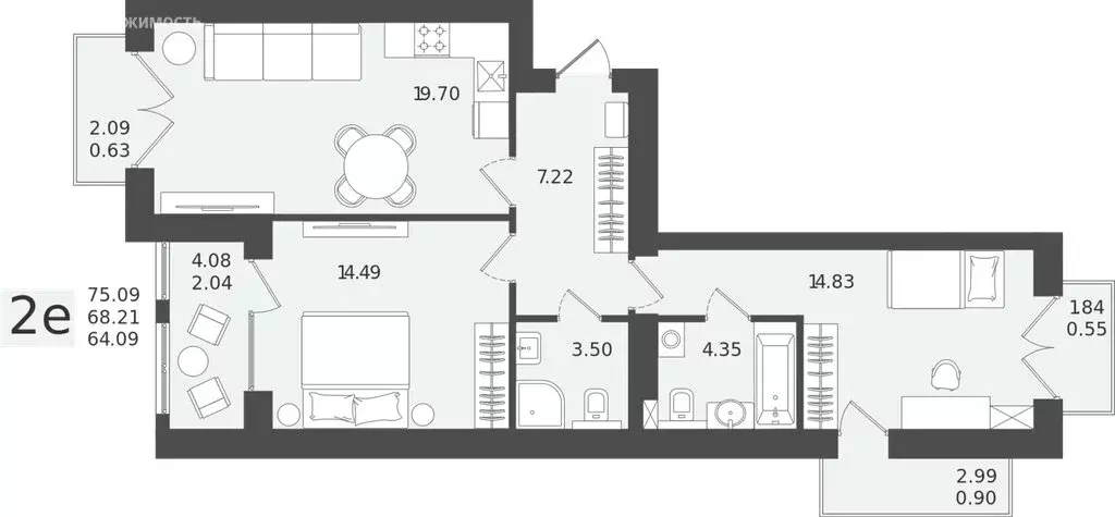 Квартира-студия: Калининградская область, Пионерский (68.21 м) - Фото 1