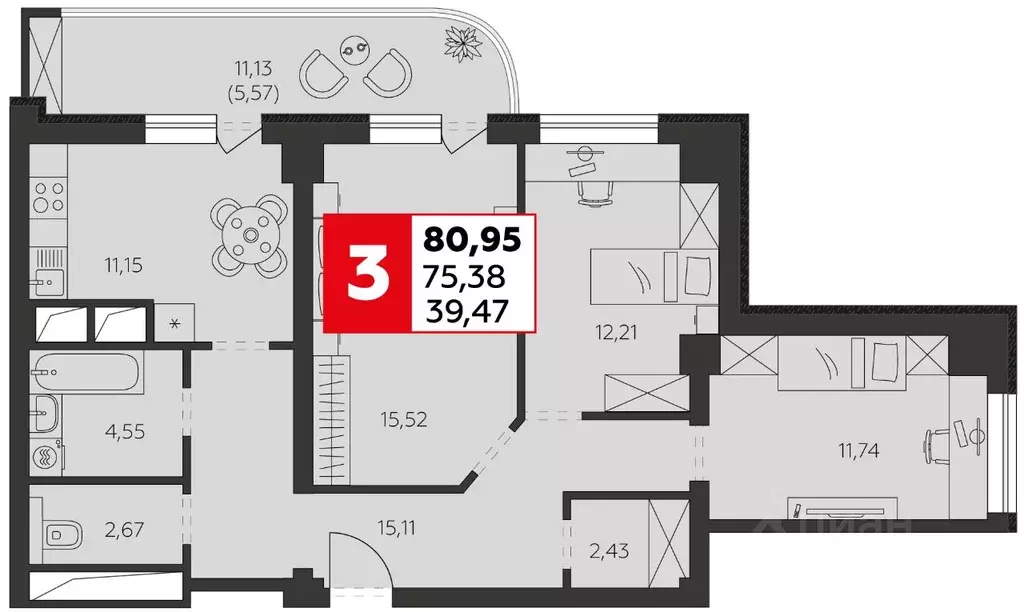 3-к кв. Ростовская область, Батайск ул. Воровского, 53 (80.95 м) - Фото 1