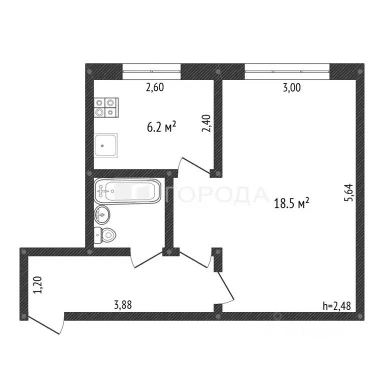 1-к кв. Кемеровская область, Новокузнецк ул. Тореза, 48 (31.7 м) - Фото 2