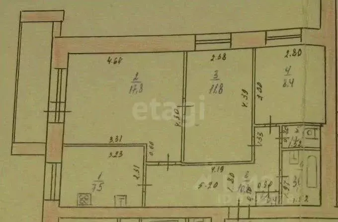 3-к кв. Татарстан, Казань ул. Чехова, 31 (59.9 м) - Фото 2