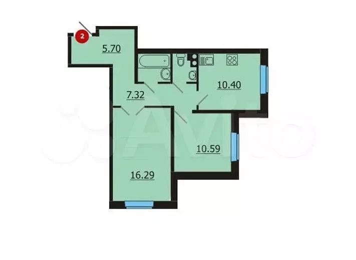 2-к. квартира, 54 м, 2/25 эт. - Фото 0
