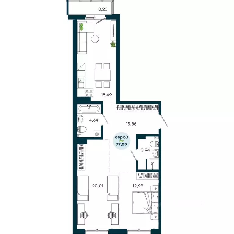 2-к кв. Иркутская область, Иркутск ул. Безбокова, 7А (79.2 м) - Фото 1