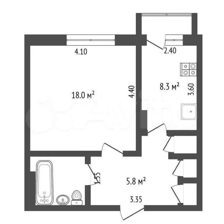 1-к. квартира, 38,7 м, 8/9 эт. - Фото 0