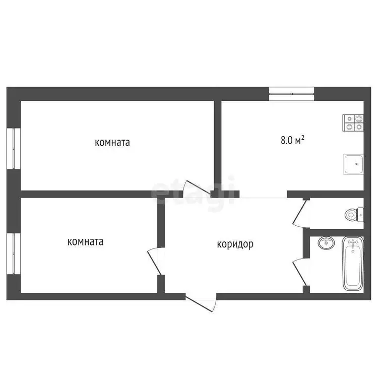 Квартира, 2 комнаты, 50.8 м - Фото 1