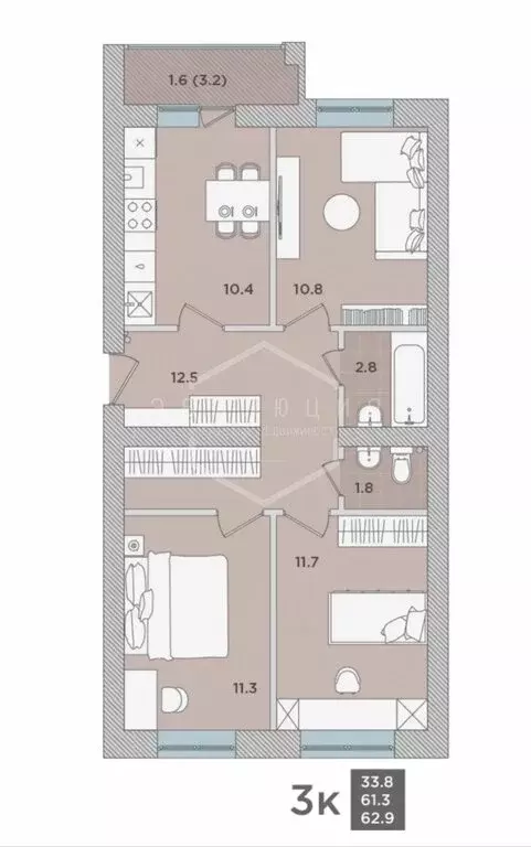 3-комнатная квартира: Пионерский, Прибрежная улица, 21к1 (61.3 м) - Фото 1