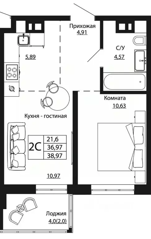 2-к кв. Ростовская область, Ростов-на-Дону ул. Текучева, 370/2 (38.5 ... - Фото 0