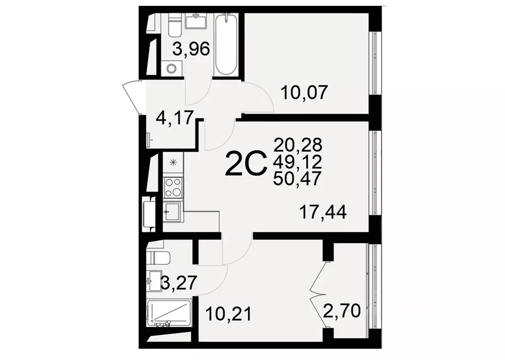 2-к кв. Тульская область, Тула Одоевское ш., 73Б (50.47 м) - Фото 1