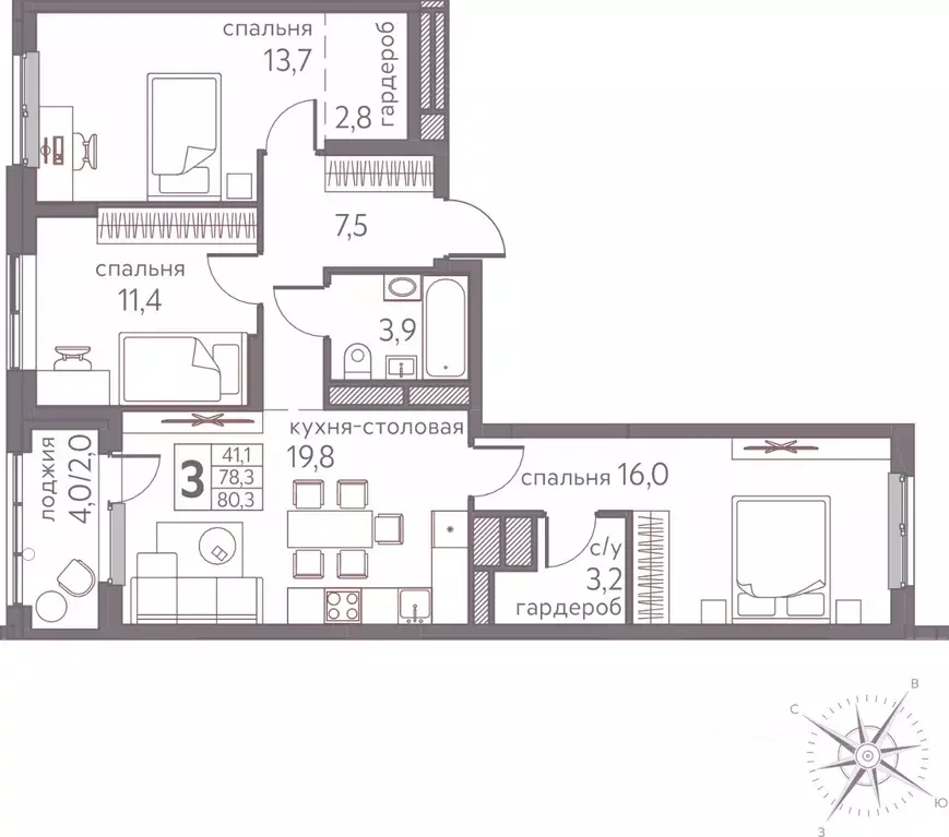 3-к кв. Пермский край, Пермь ул. Серебристая, 3 (80.3 м) - Фото 1