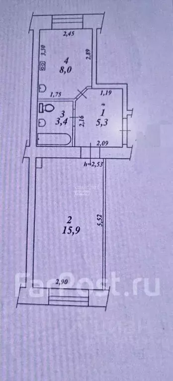 1-к кв. Хабаровский край, Комсомольск-на-Амуре ул. Калинина, 35 (32.6 ... - Фото 2