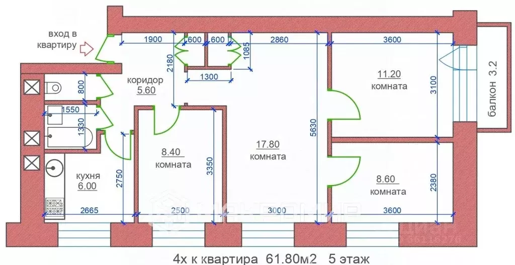 4-к кв. Пермский край, пос. Звездный ул. Ленина, 1 (61.8 м) - Фото 1