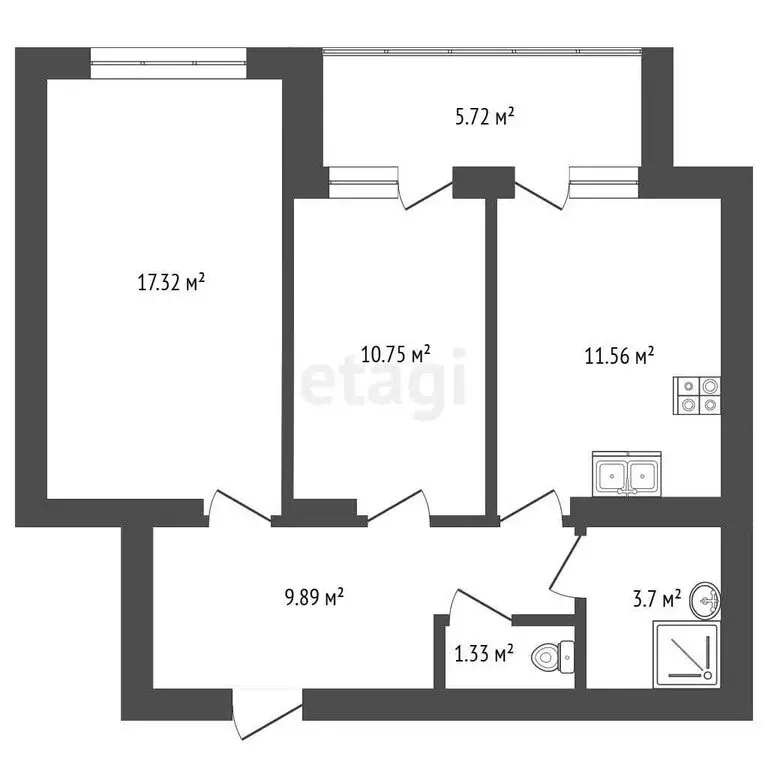 2-комнатная квартира: Стерлитамак, проспект Октября, 52 (54.6 м) - Фото 1