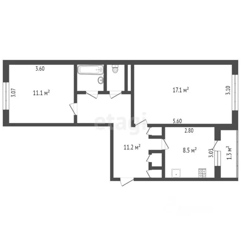 2-к кв. Псковская область, Псков Лесная ул., 11 (52.4 м) - Фото 1