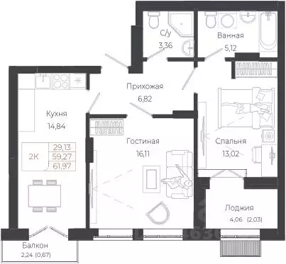 2-к кв. Алтай, Майминский район, с. Майма ул. Энергетиков (61.97 м) - Фото 1