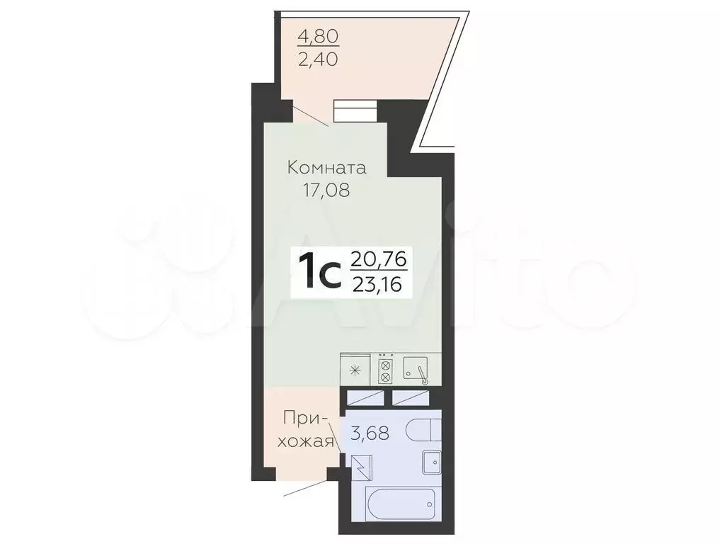 Квартира-студия, 23,2 м, 8/18 эт. - Фото 0