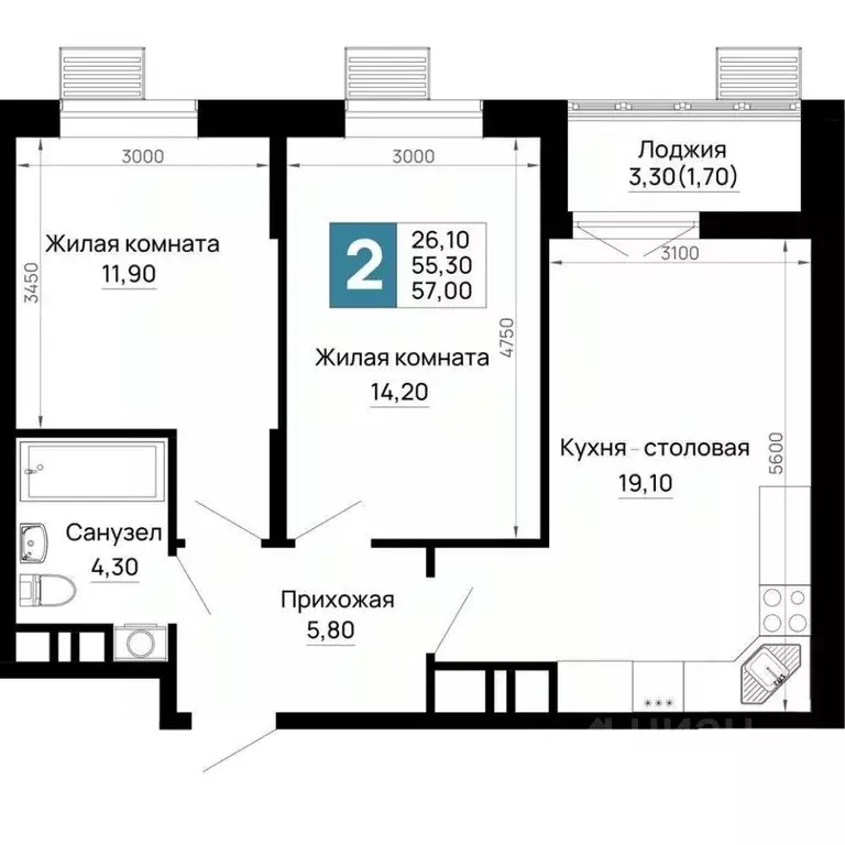 2-к кв. Адыгея, Тахтамукайский район, Яблоновский пгт Космическая ул., ... - Фото 1