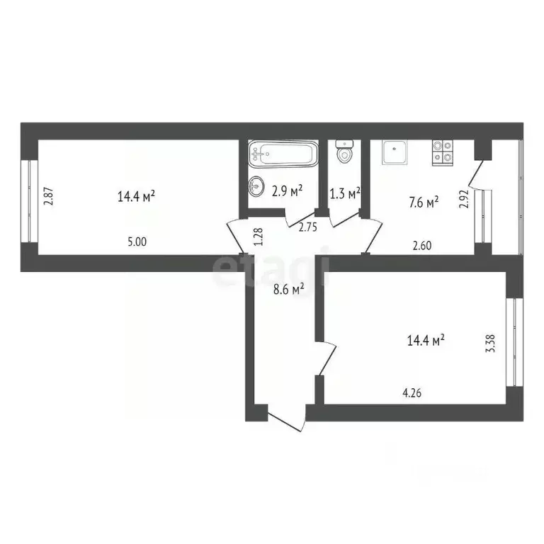 2-к кв. Коми, Микунь Усть-Вымский район, ул. Гоголя, 29 (49.2 м) - Фото 2