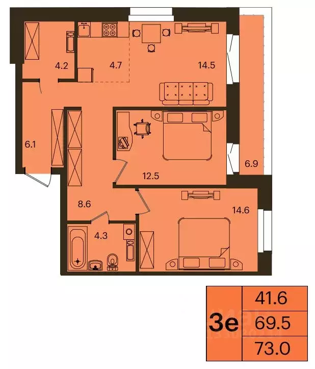 3-к кв. Красноярский край, Красноярск Мясокомбинат мкр,  (73.0 м) - Фото 0