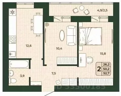 2-к кв. Самарская область, Волжский район, Смышляевка городское ... - Фото 1