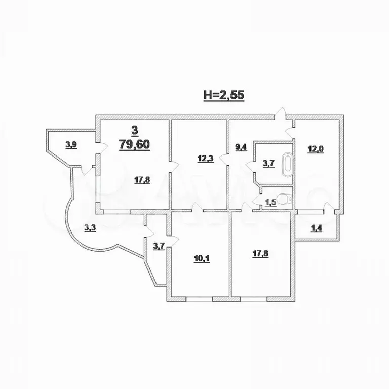 3-к. квартира, 79,6 м, 6/8 эт. - Фото 0