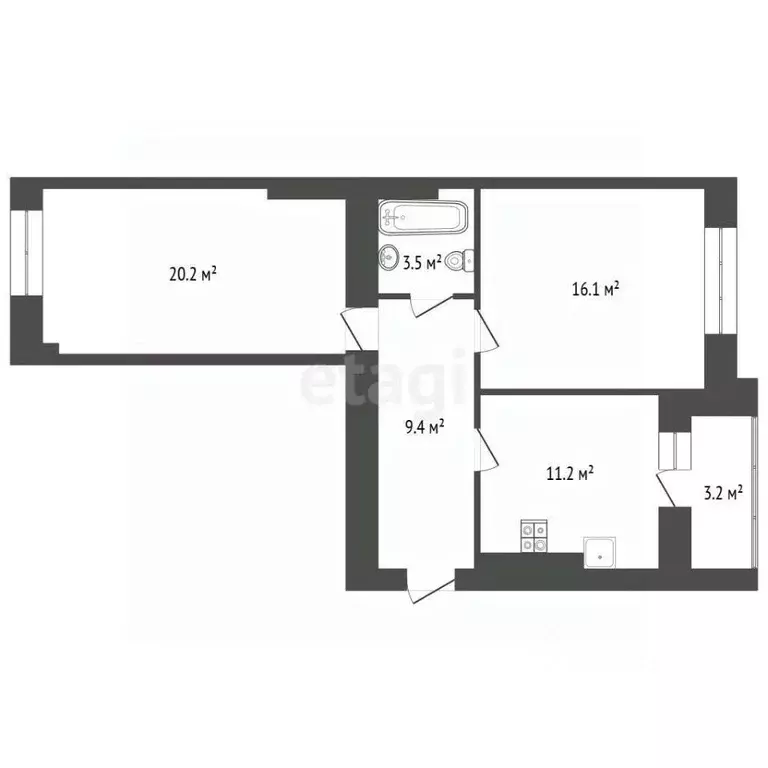 2-к кв. Калининградская область, Зеленоградск Московская ул., 72 (64.3 ... - Фото 2