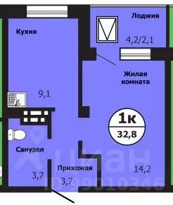 1-к кв. Красноярский край, Красноярск ул. Лесников, 51Б (32.9 м) - Фото 0