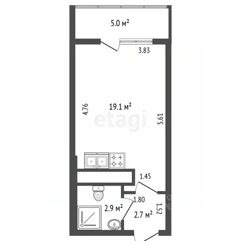 Студия Санкт-Петербург Туристская ул., 22 (24.7 м) - Фото 2