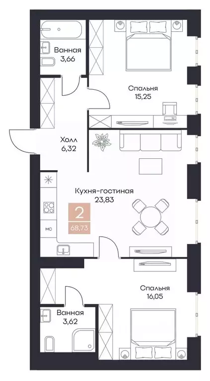 2-к кв. Рязанская область, Рязанский район, Полянское с/пос, с. Поляны ... - Фото 0