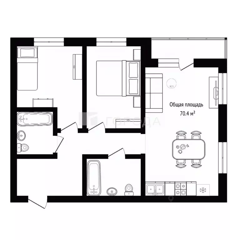 3-к кв. Новосибирская область, Новосибирск ул. Шевченко, 19/1 (70.4 м) - Фото 2