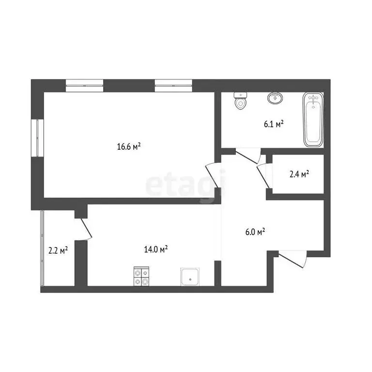 1-комнатная квартира: Тюмень, улица 50 лет Октября, 57Ак1 (43.3 м) - Фото 1