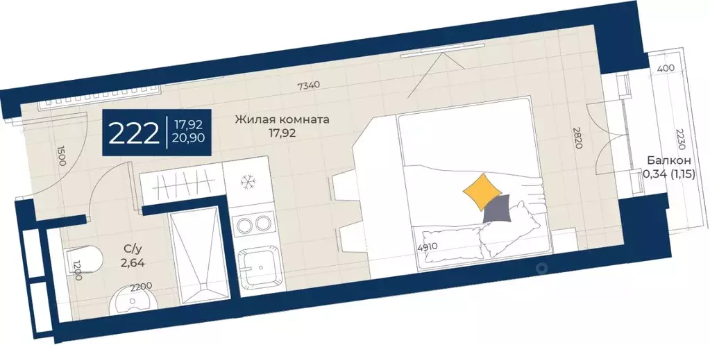 1-к кв. Татарстан, Казань ул. Бурхана Шахиди, 18/18 (20.9 м) - Фото 0