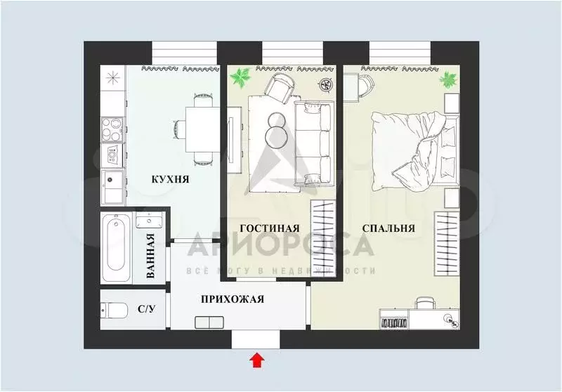 2-к. квартира, 40,8 м, 3/5 эт. - Фото 0
