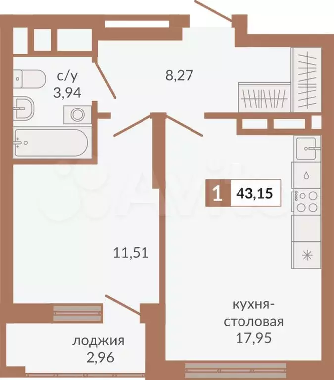 1-к. квартира, 43,2 м, 17/31 эт. - Фото 0