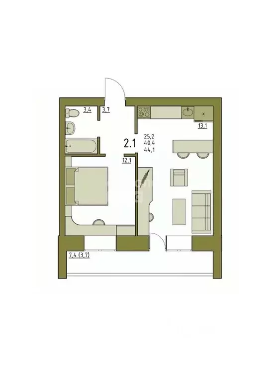 1-к кв. Вологодская область, Вологда ул. Чернышевского, 110Ак1 (44.2 ... - Фото 2