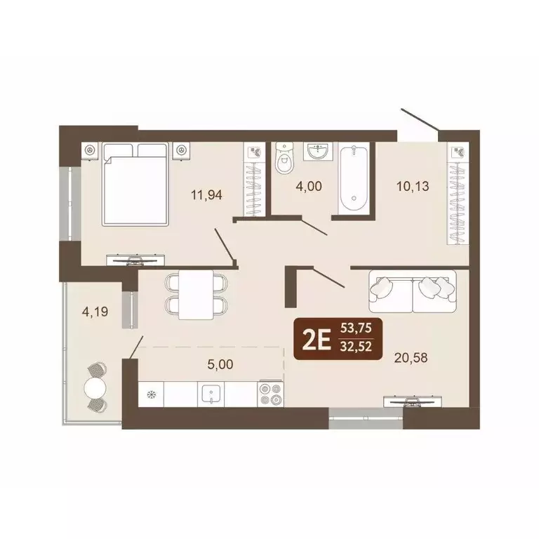 2-к кв. Кемеровская область, Кемерово 58В мкр, 1 (53.75 м) - Фото 1