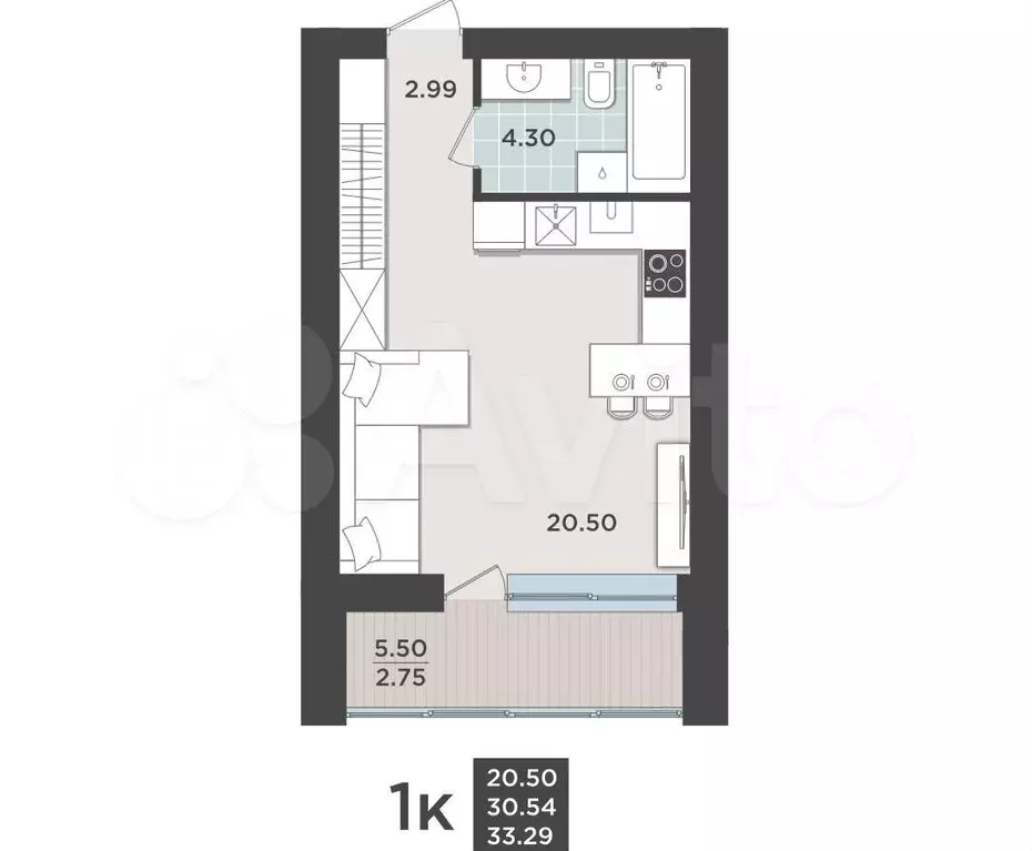 Квартира-студия, 30,5 м, 6/9 эт. - Фото 1