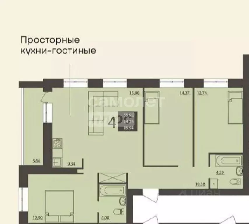 4-к кв. Волгоградская область, Волгоград ул. Баумана, 12 (90.0 м) - Фото 1