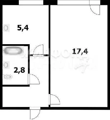 1-к. квартира, 29,8 м, 1/5 эт. - Фото 0