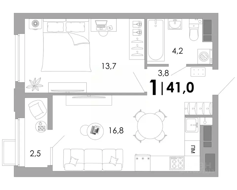 1-к кв. Владимирская область, Владимир Уно жилой комплекс (41.0 м) - Фото 1
