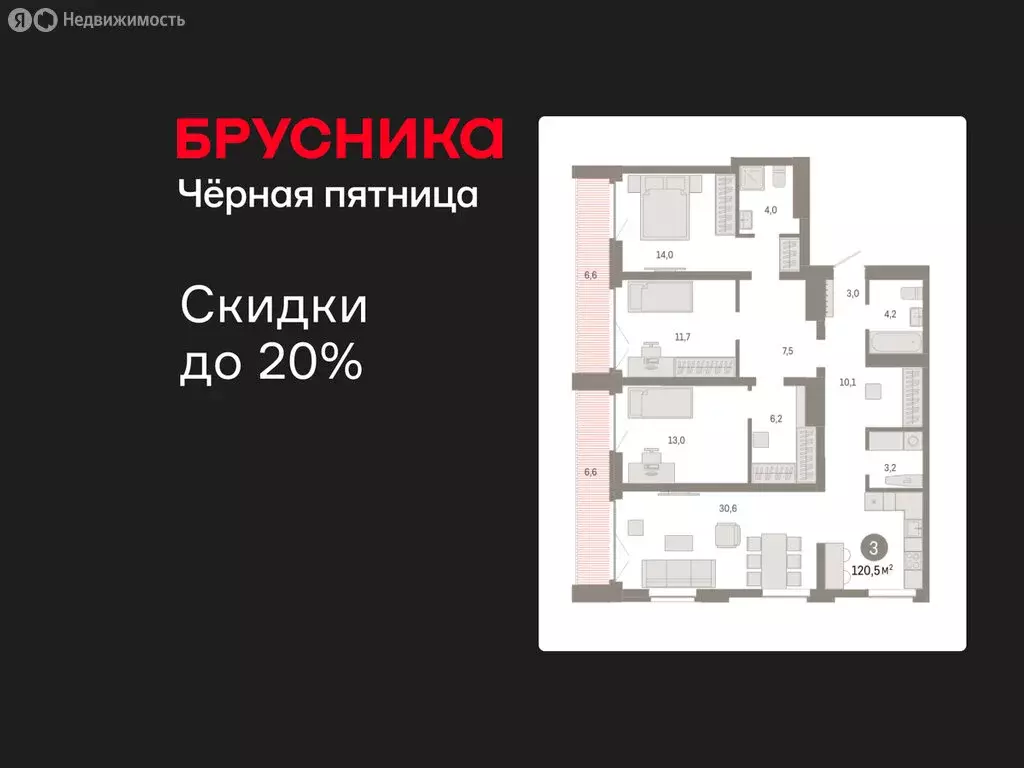 3-комнатная квартира: Новосибирск, Большевистская улица, 66 (120.47 м) - Фото 1