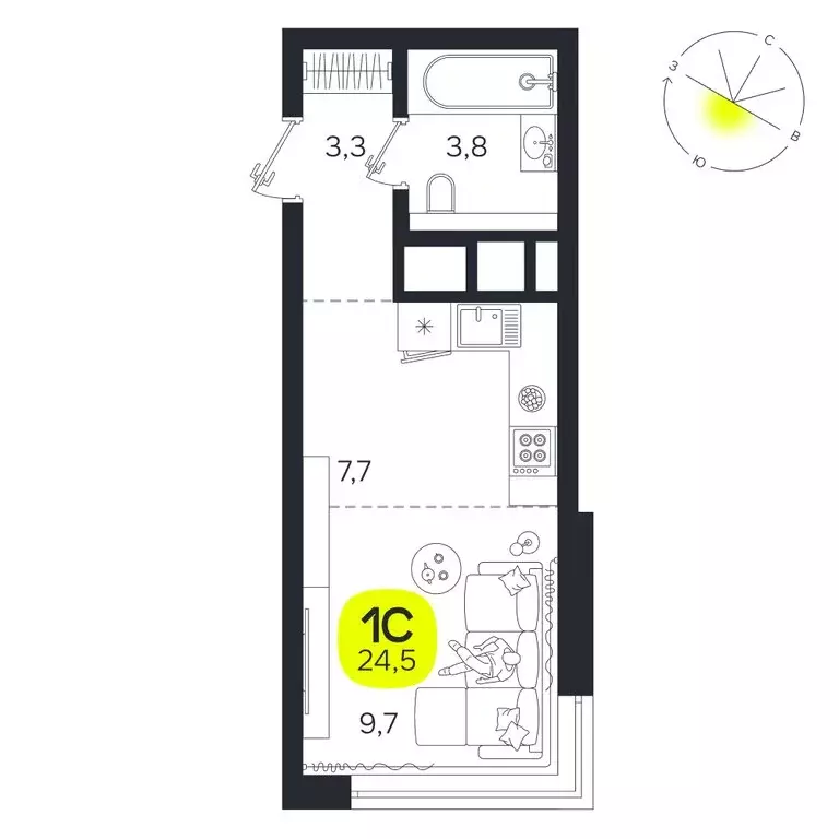 Квартира-студия: Екатеринбург, улица Титова, 19Б (24.5 м) - Фото 0